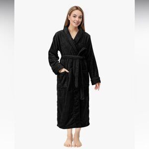 La Senza Soft Black Fleece Velour Bath Robe Loungewear S/M